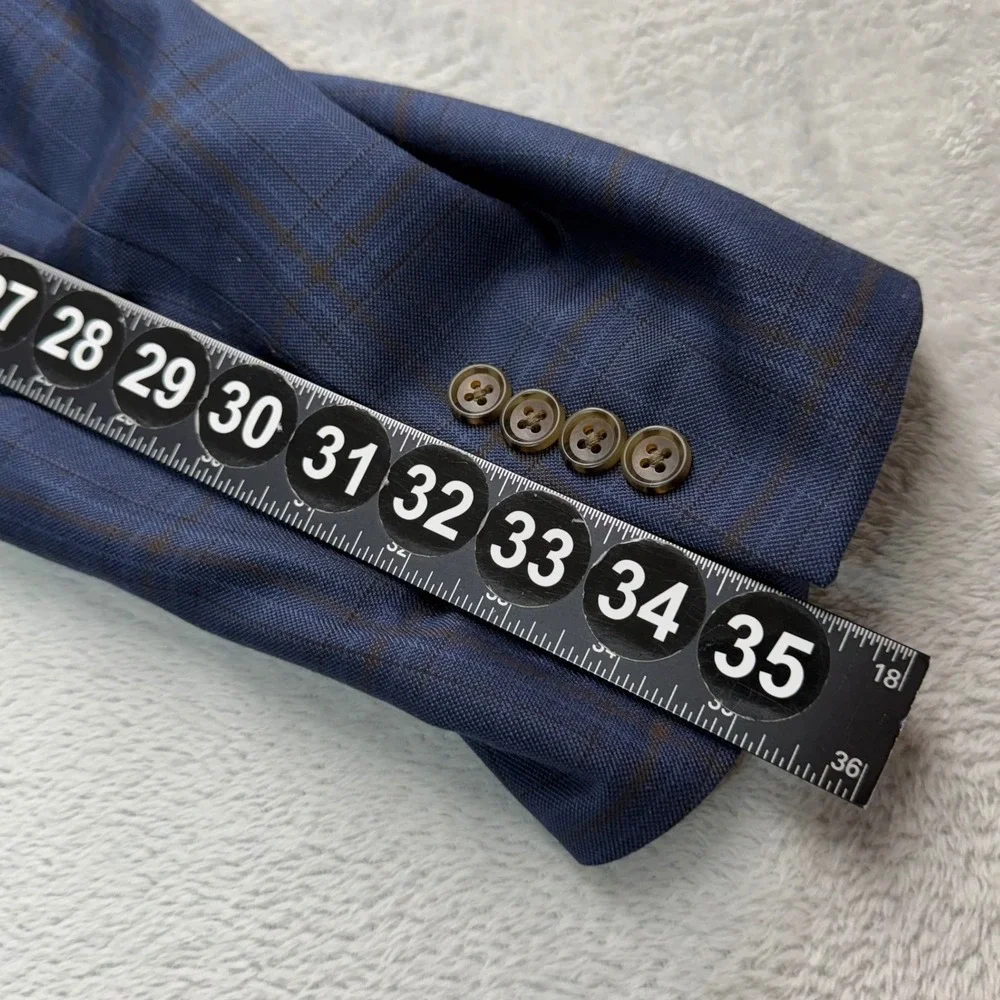Jos. A. Bank Blazer Men 48L Blue Plaid Signature Collection Silk Wool Sport Coat